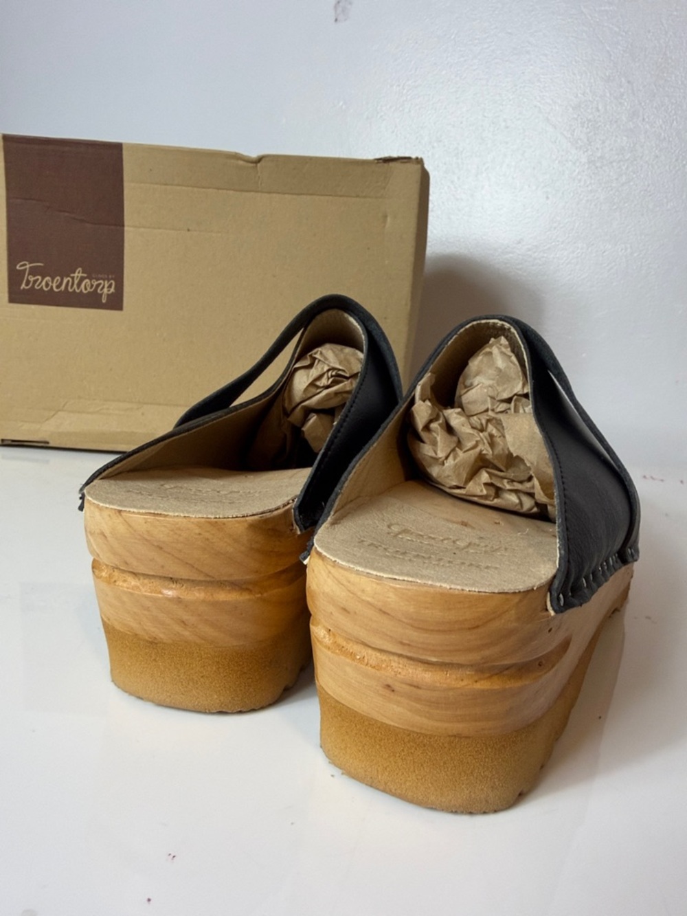 Troentorp Classic Da Vinci Vegan Leather Clog Mule with Natural Wood Sole 43 NIB - Picture 7 of 11